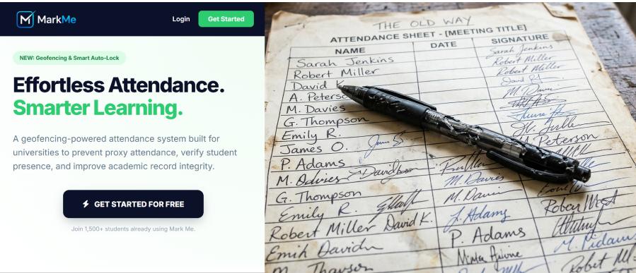 Comparison of traditional paper attendance sheet vs Mark Me geofenced digital attendance system.